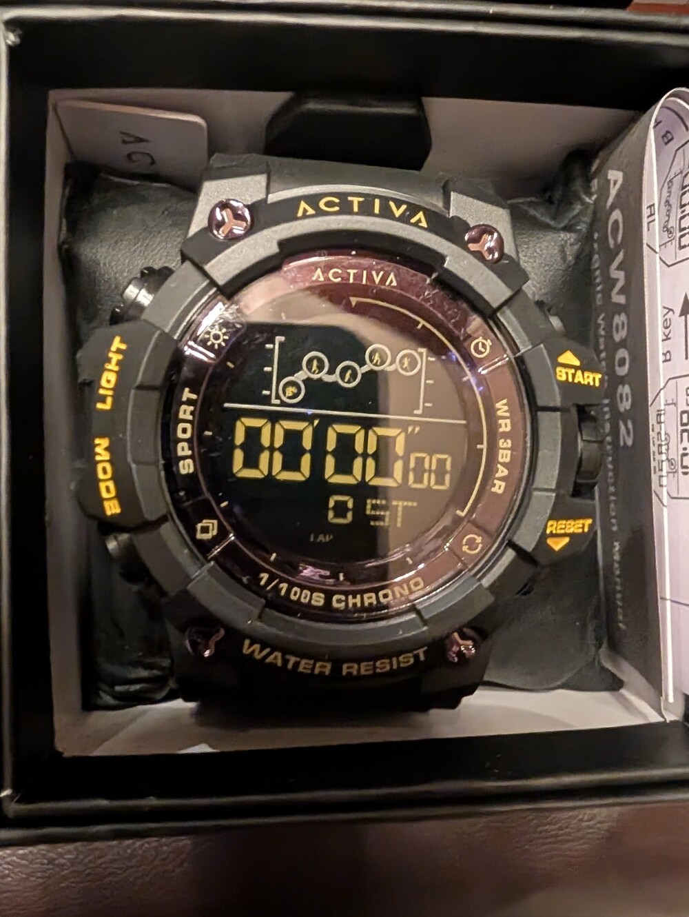 ACTIVA By Invicta Acw8082 Digital Sport Watch in Black with Yellow Accents